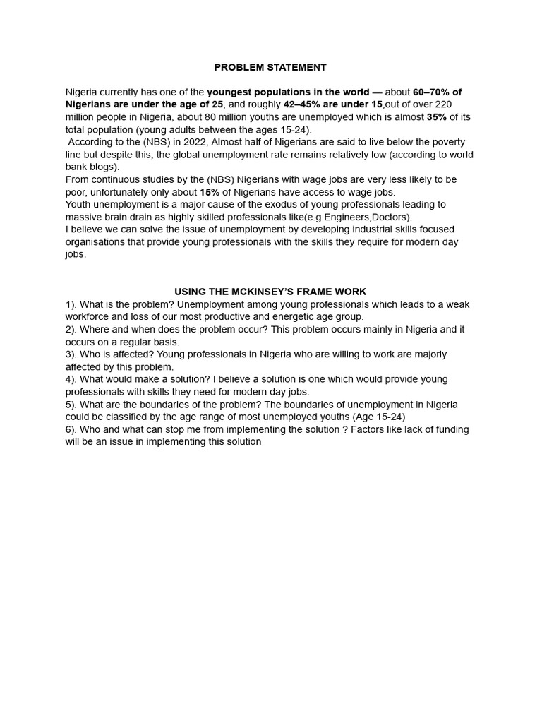 Addressing Youth Unemployment in Nigeria | PDF