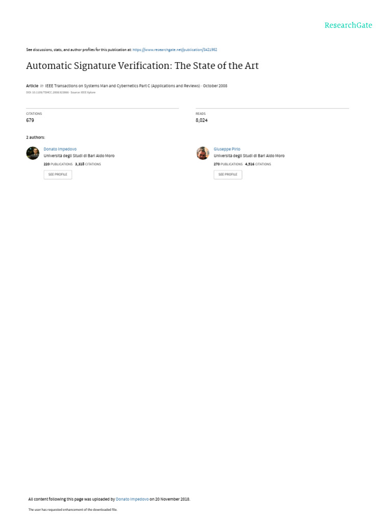 Automatic Signature Verification: The State of The Art | PDF ...