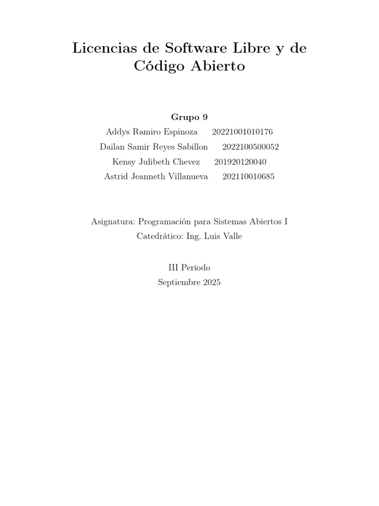 Tarea 1 Licencias de Software Libre y de Código Abierto Grupo 9 | PDF ...