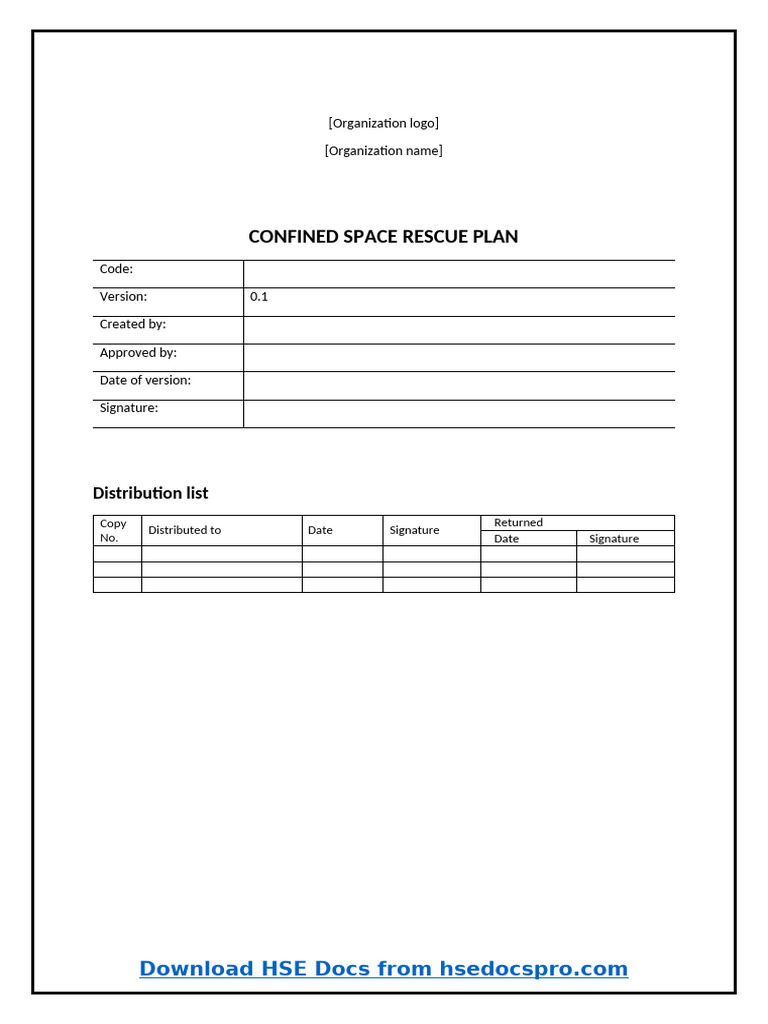 Confined Space Rescue Plan 1 | PDF | Occupational Safety And Health ...