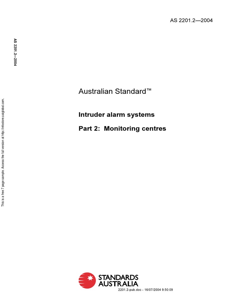 As 2201.2-2004 Intruder Alarm Systems Monitoring Centres | PDF ...