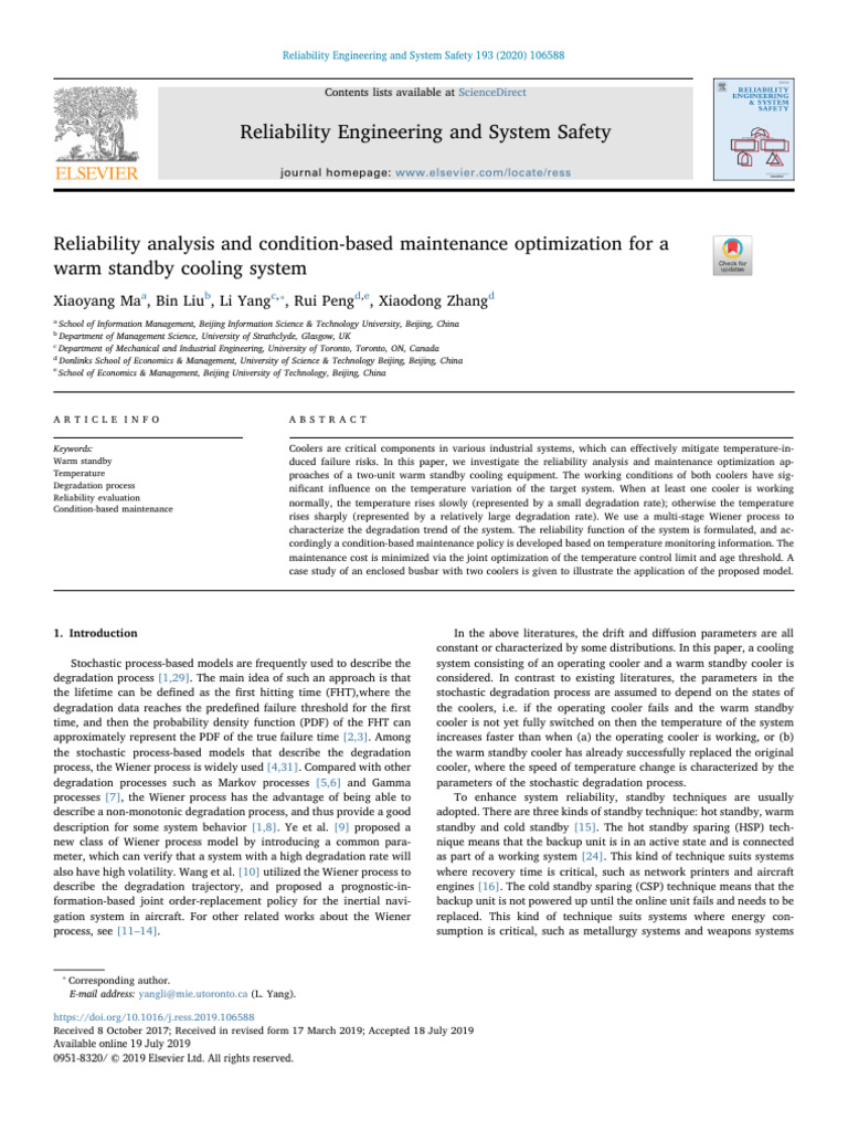 Reliability Analysis of Warm Standby Cooling | PDF | Reliability ...