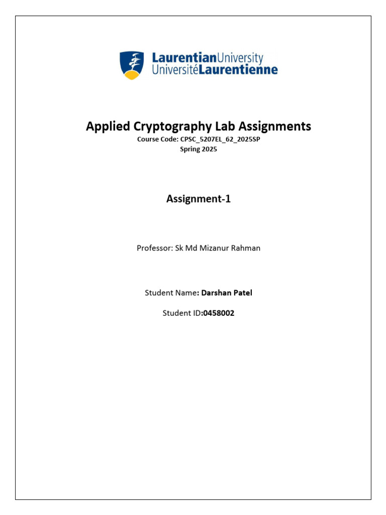 Assignment 1 0458002 DarshanPatel | PDF | Encryption | Cryptanalysis