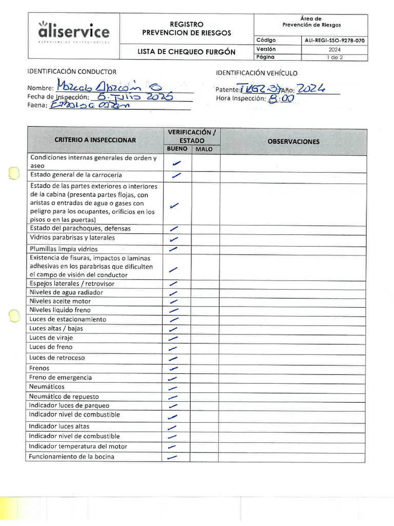 Check List Preuso Minibus | PDF