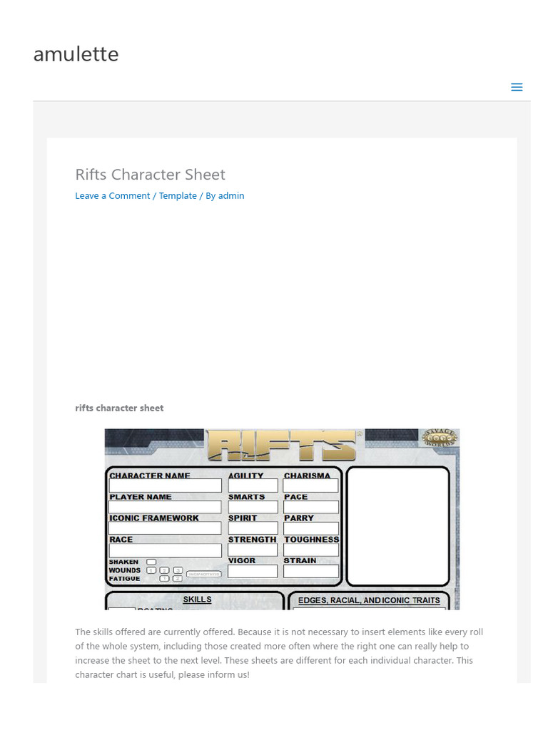 Rifts Character Sheet Template Guide | PDF | Knowledge