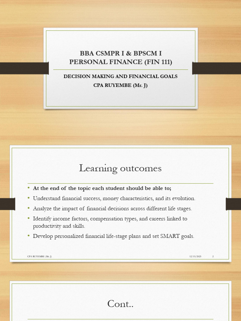 Topic 2 - Decision Making and Financial Goals | PDF | Money | Income