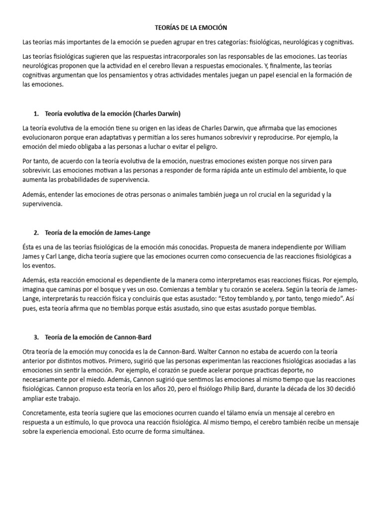Teorías Clave de la Emoción | PDF | Las emociones | Evolución