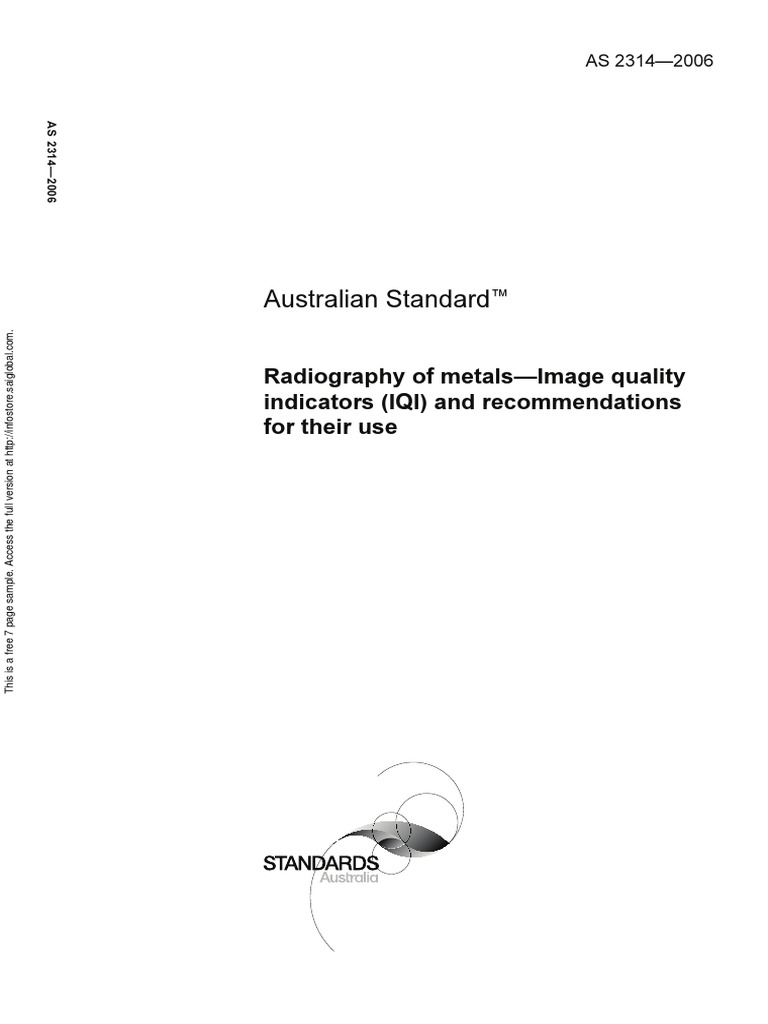 As 23142006 Radiography of Metals Image Quality Indicators (IQI) and