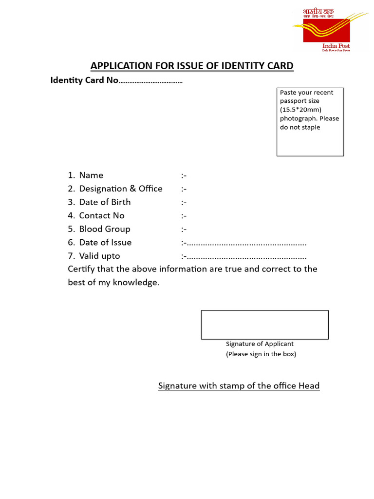Application for Issue of Identity Card | PDF