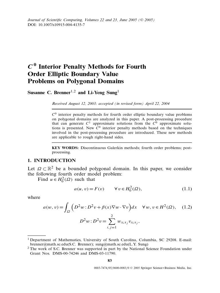 C0 Interior Penalty Methods for Fourth Order Problems | PDF | Finite ...