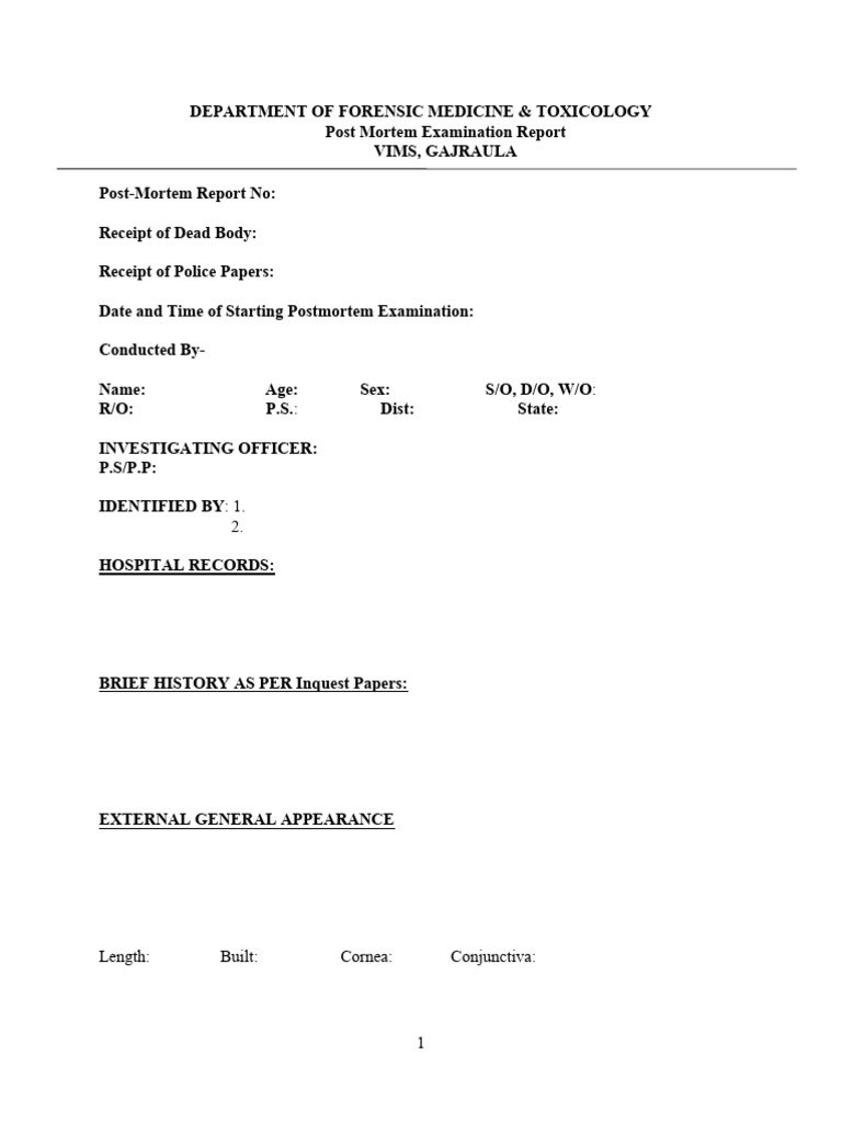 Post-Mortem Examination Report Overview | PDF