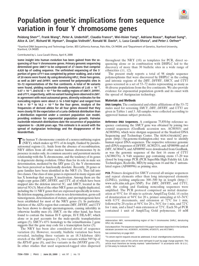 Y Chromosome Gene Variation Study | PDF | Gene | Dna Sequencing