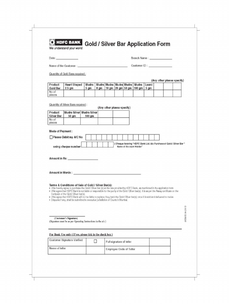 Gold Bar App Form | PDF