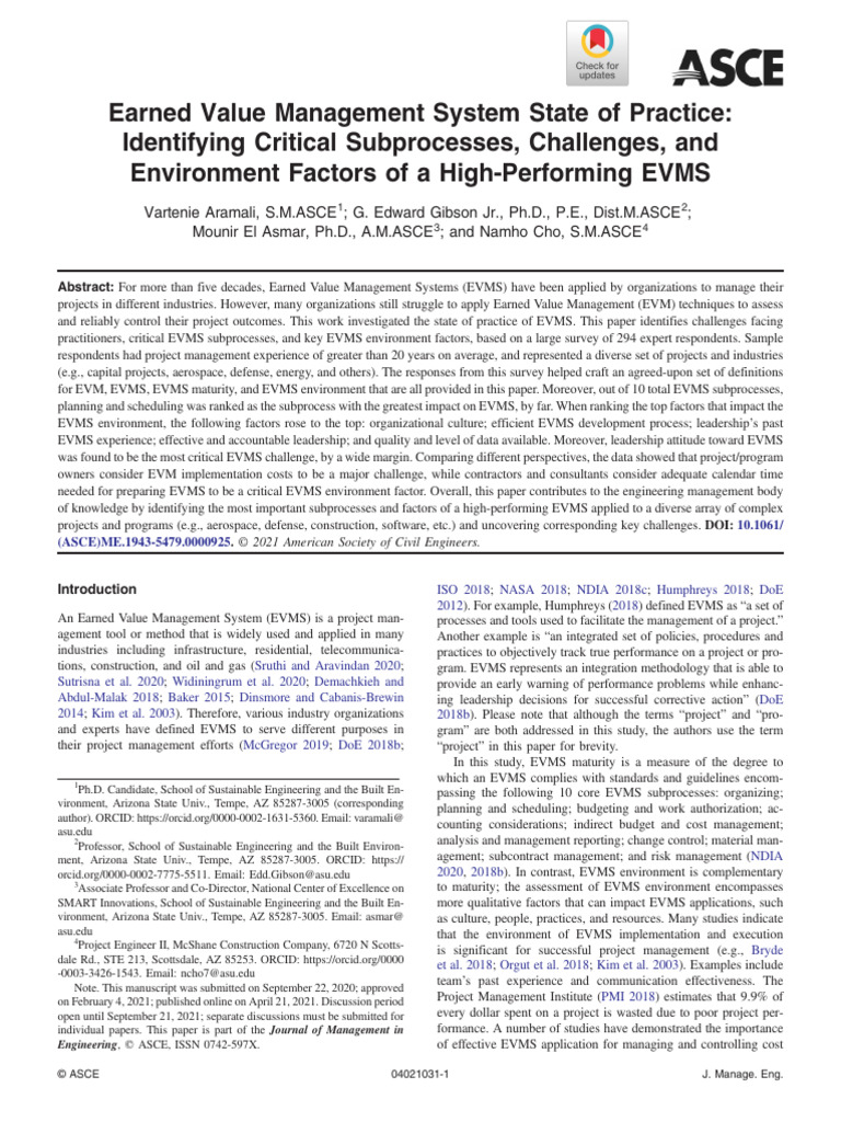 Earned Value Management System State of Practice: Identifying Critical ...