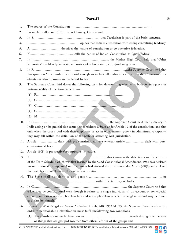 Constitution Combined Test-1 (Part II Qs) (1) 2 | PDF | Government ...