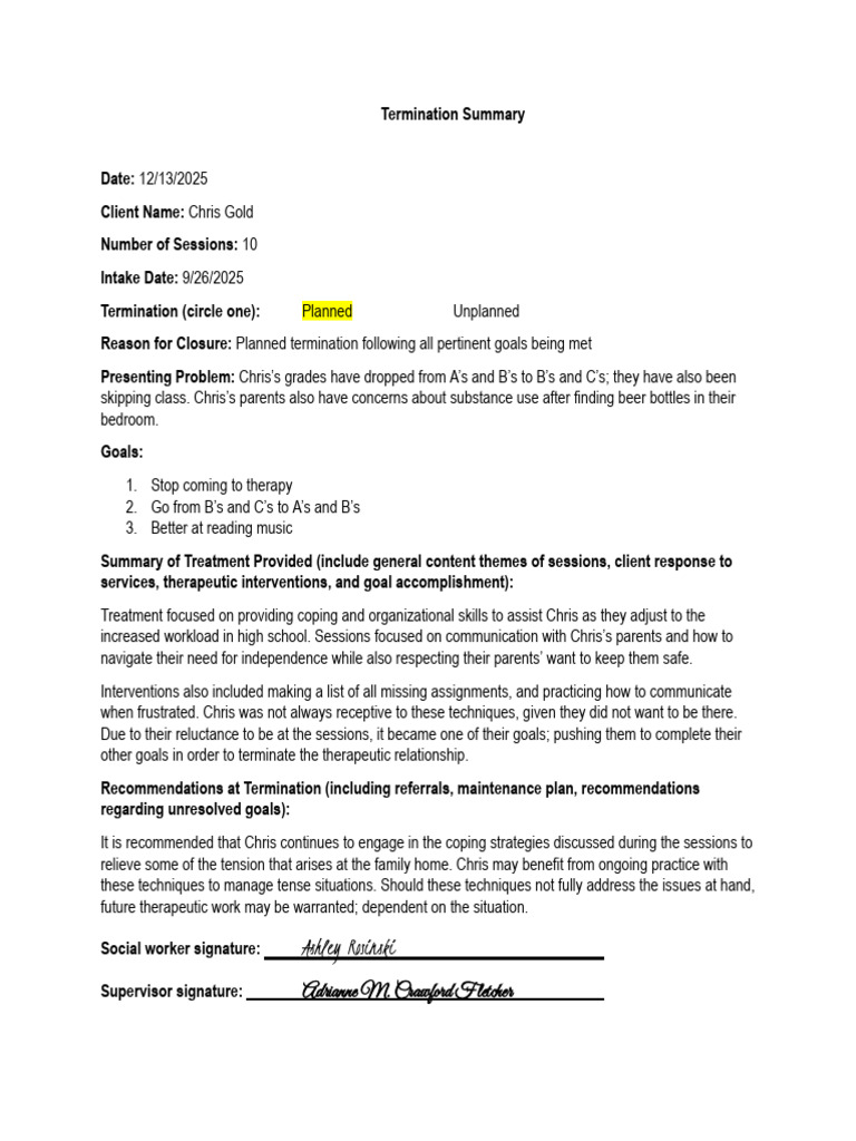 Assignment #3 Termination Summary.docx | PDF