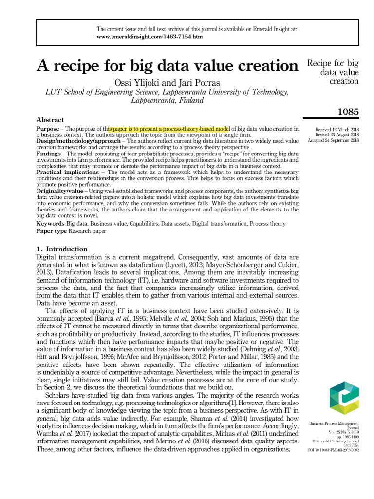 Big Data Value Creation Model | PDF