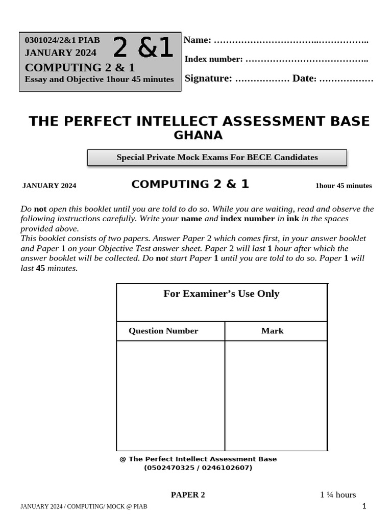 Ghana BECE Computing Mock Exam 2024 | PDF | Printer (Computing) | Image ...