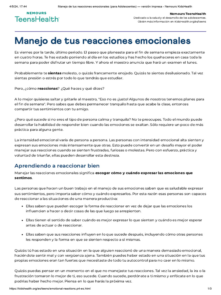 Manejo de Emociones en Adolescentes | PDF | Las emociones ...