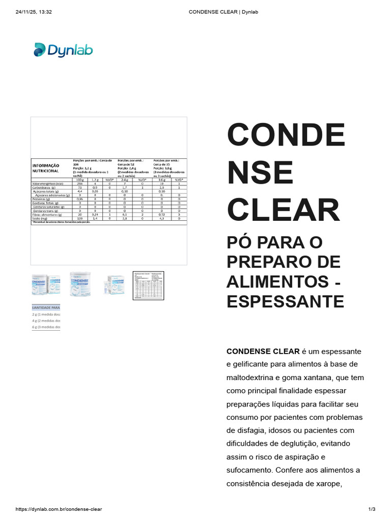 Espessante Condense Clear para Disfagia | PDF | Ciência Gastronômica