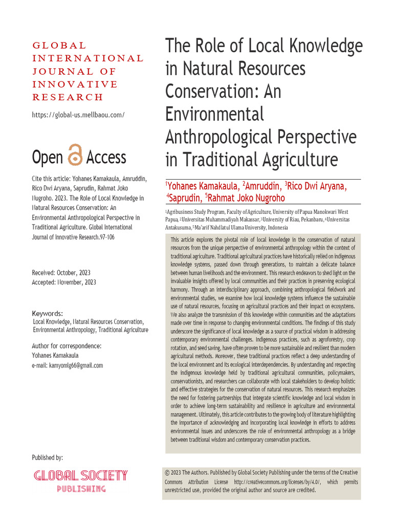 The Role of Local Knowledge in Natural Resources C | PDF | Traditional ...