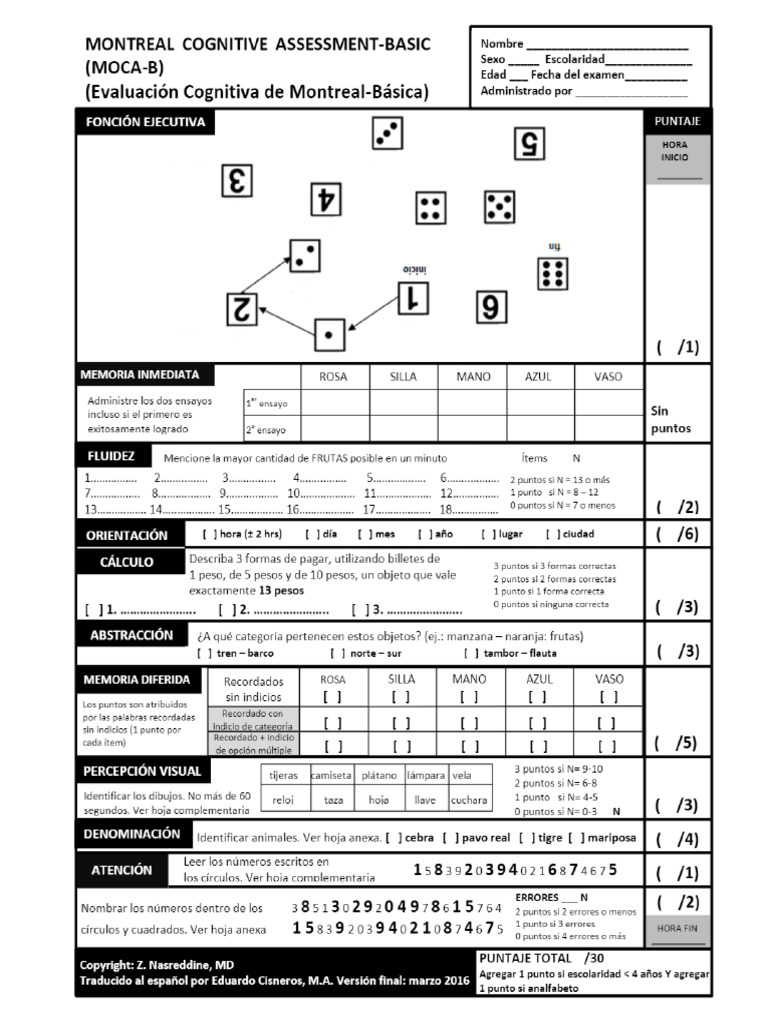 MoCA Basic Spanish Test | PDF