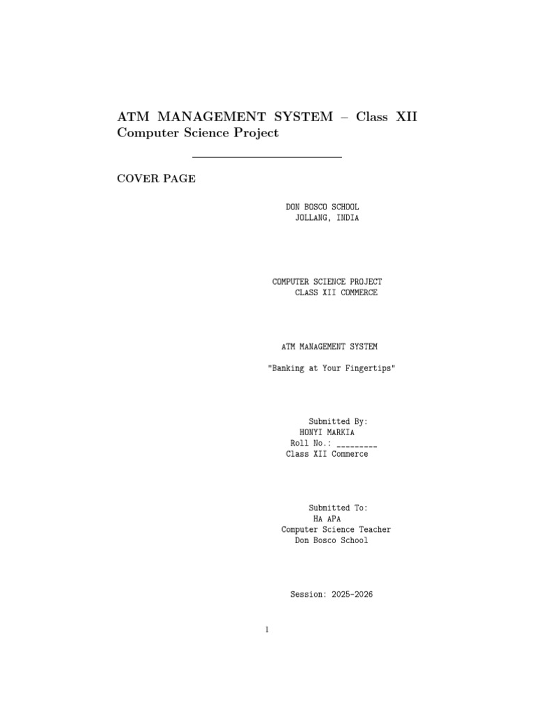 ATM Management System Project Overview | PDF | Databases | Personal ...