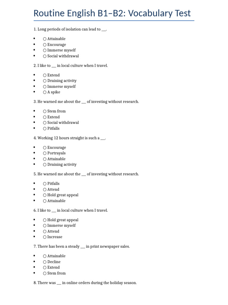 Routine English Vocab Test | PDF | Chess | Chess Theory
