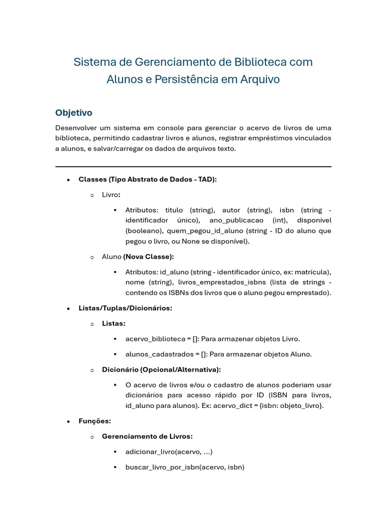 Sistema de Biblioteca em Python: Gerenciamento e Persistência | PDF ...