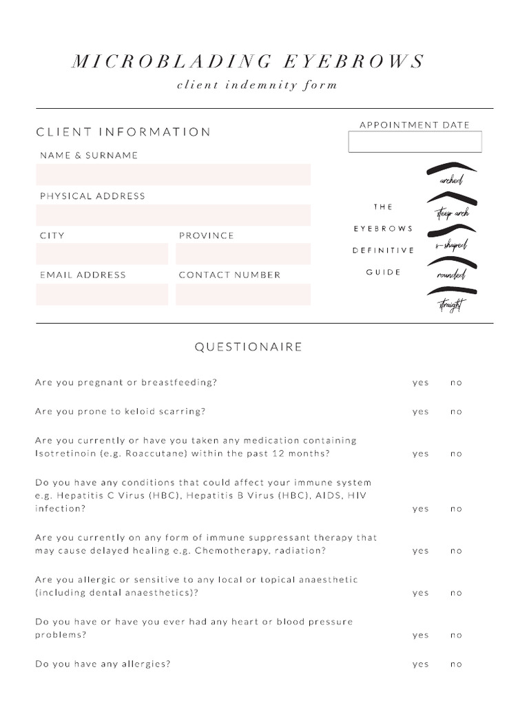 Microblading Client Indemnity Form | PDF