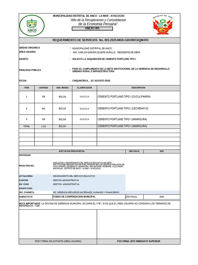 Solicitud de Materiales y Servicios 2025 | PDF | Economias