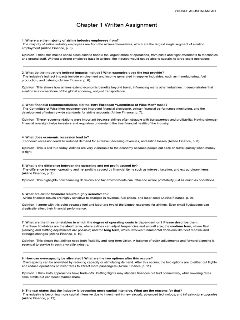 Written Assignment Chapter 1 | PDF | Airlines | Employment