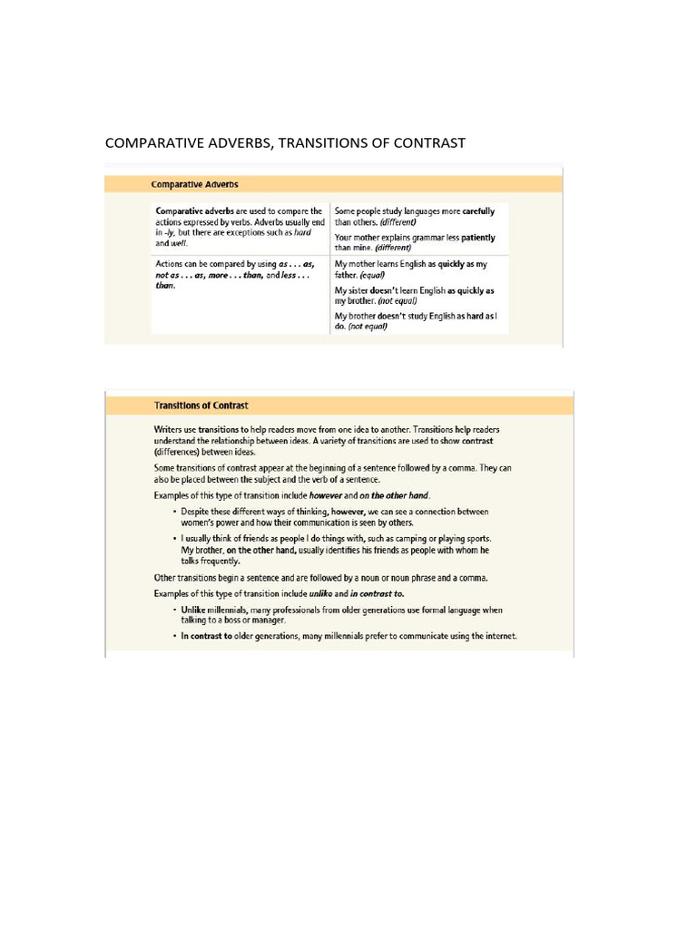 Comparative Adverbs and Transitions of Contrast | PDF