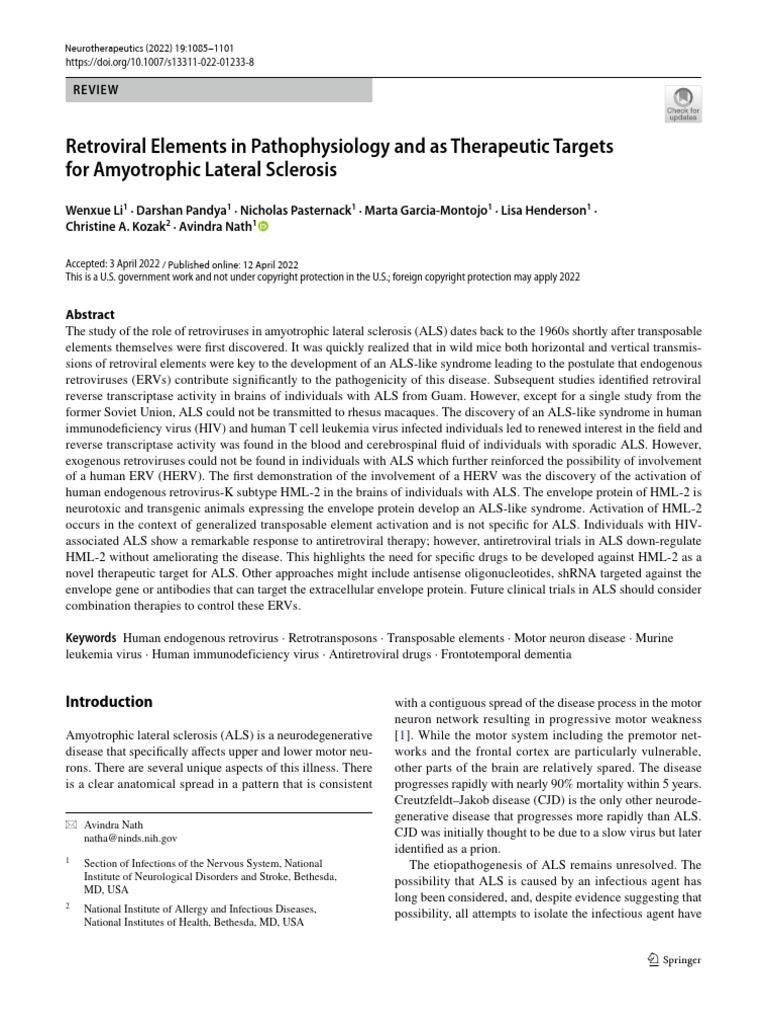 Retroviral Elements in Pathophysiology and As Therapeutic Ta 2022 ...