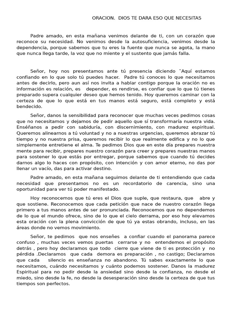 Oración de Fe y Confianza en Dios | PDF | Oración | Amor