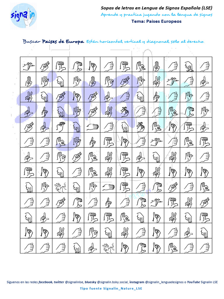 Sopas de Letras: Países Europeos en LSE | PDF | Lingüística ...