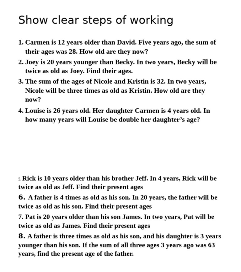 Age Problem Solutions and Steps | PDF