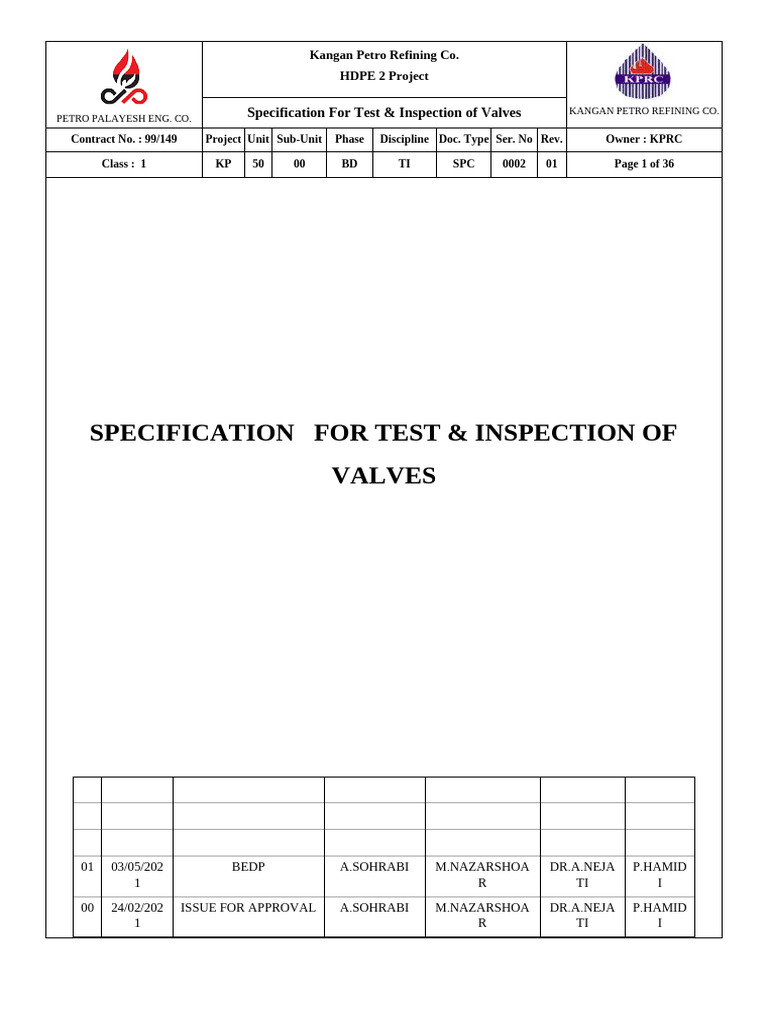 Valve Test & Inspection Specification | PDF | Specification (Technical ...