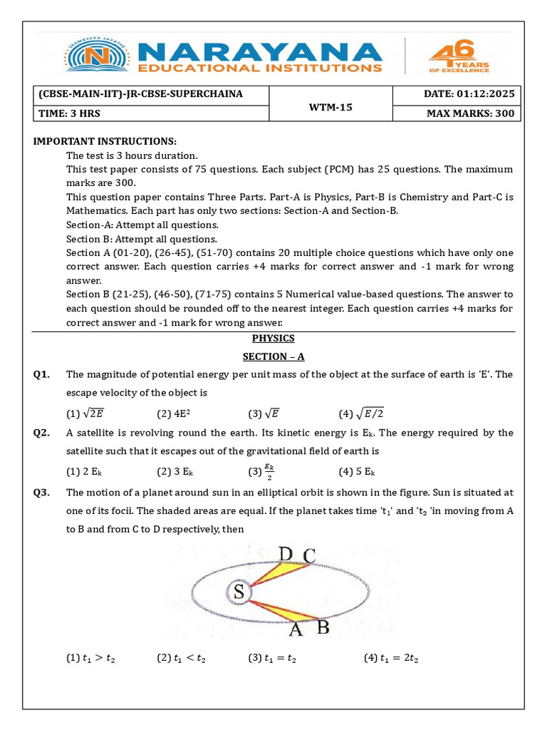 CBSE IIT JEE Physics Chemistry Math Test | PDF | Astronomy | Physical ...