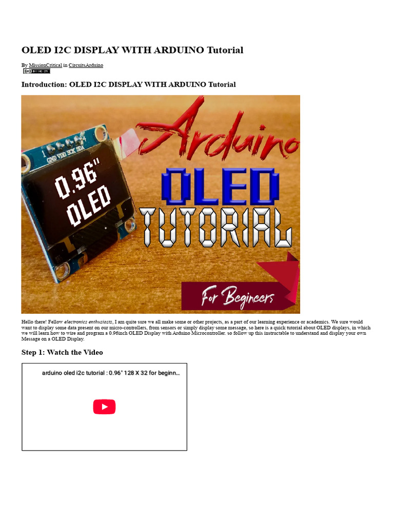 Arduino OLED I2C Display Guide | PDF | Arduino | Computer Science