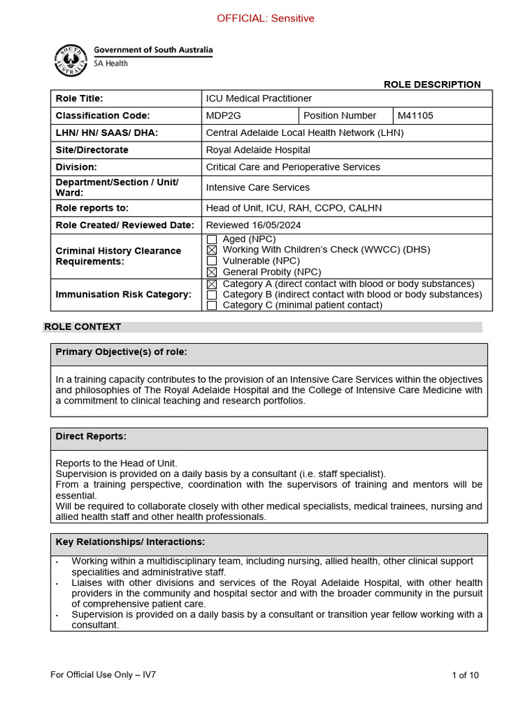 RD ICU Medical Practitioner - RAH | PDF | Intensive Care Unit | Medicine
