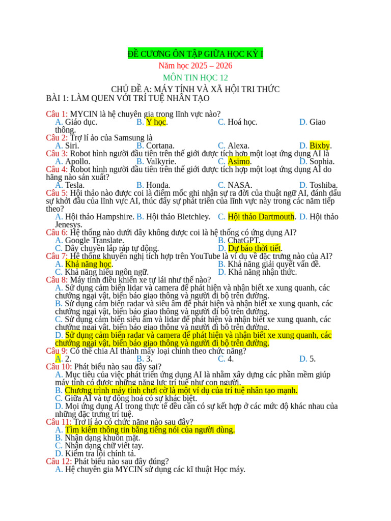 De Cuong On Tap Giua HK1 Tin 12 KNTT 25 26 | PDF