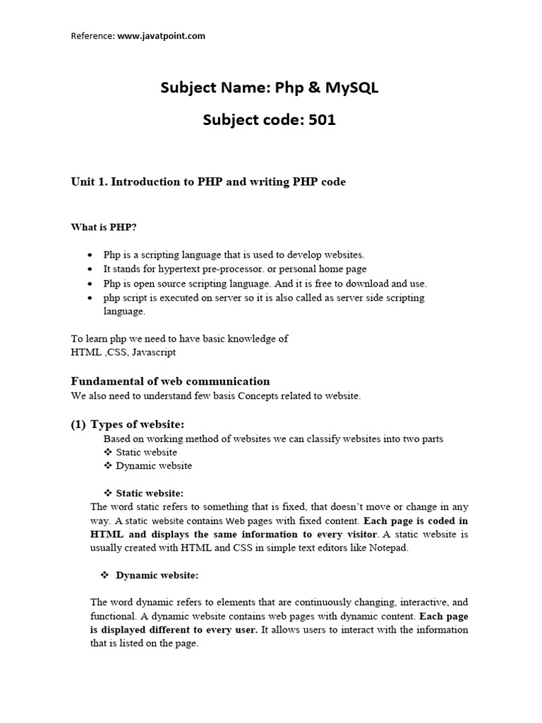 php_unit_1_pdf | PDF | Websites | Dynamic Web Page