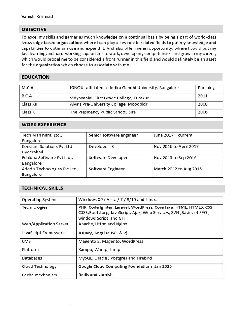 Vamshi - Krishna J RESUME | PDF | Php | Ajax (Programming)