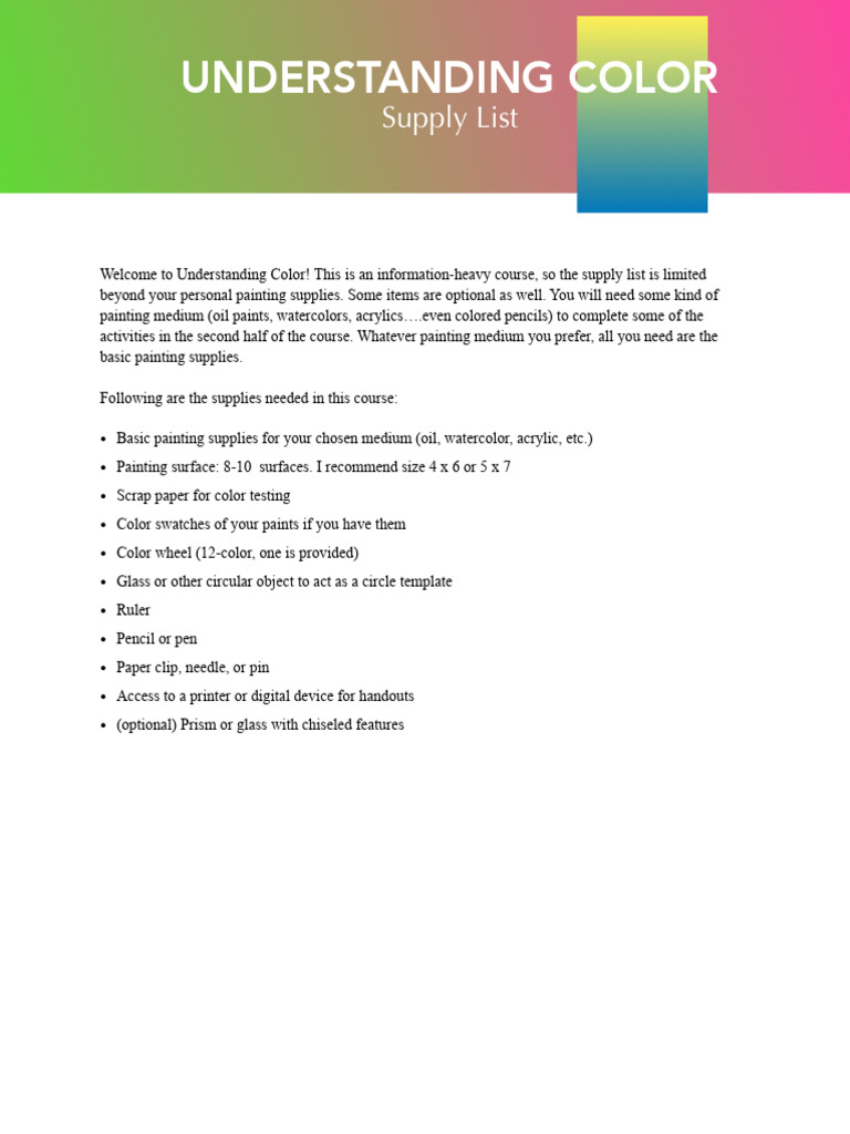 1 - What is Color - Course Supply List | PDF