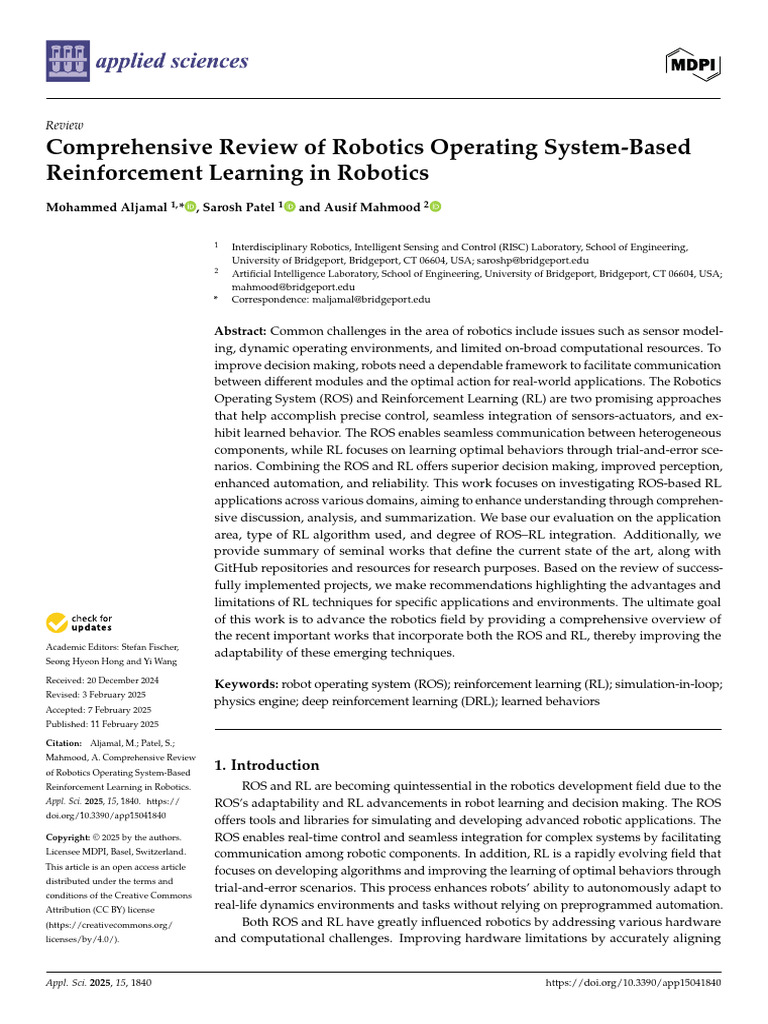 ROS and RL Integration in Robotics Review | PDF | Robotics | Applied ...