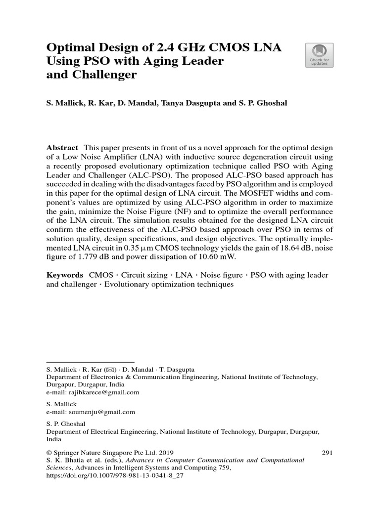 Optimal 2.4 GHz CMOS LNA Design | PDF | Mosfet | Cmos
