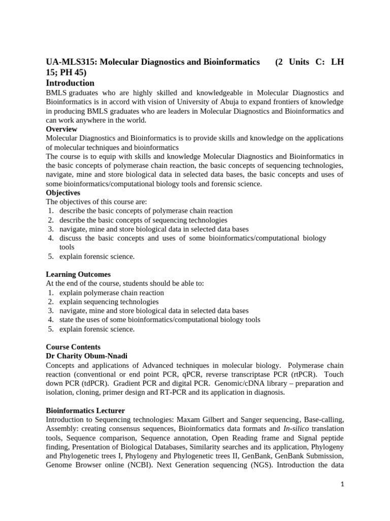 Molecular Diagnostics & Bioinformatics Course | PDF | Polymerase Chain ...