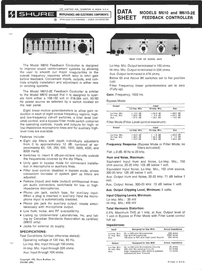 Shure M610 Feedback Controller | PDF