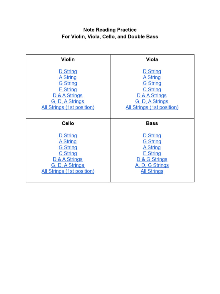 String Instrument Note Reading Exercises | PDF